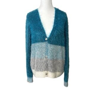 Venus Blue Gradient Ombre Eyelash Sweater Cardigan